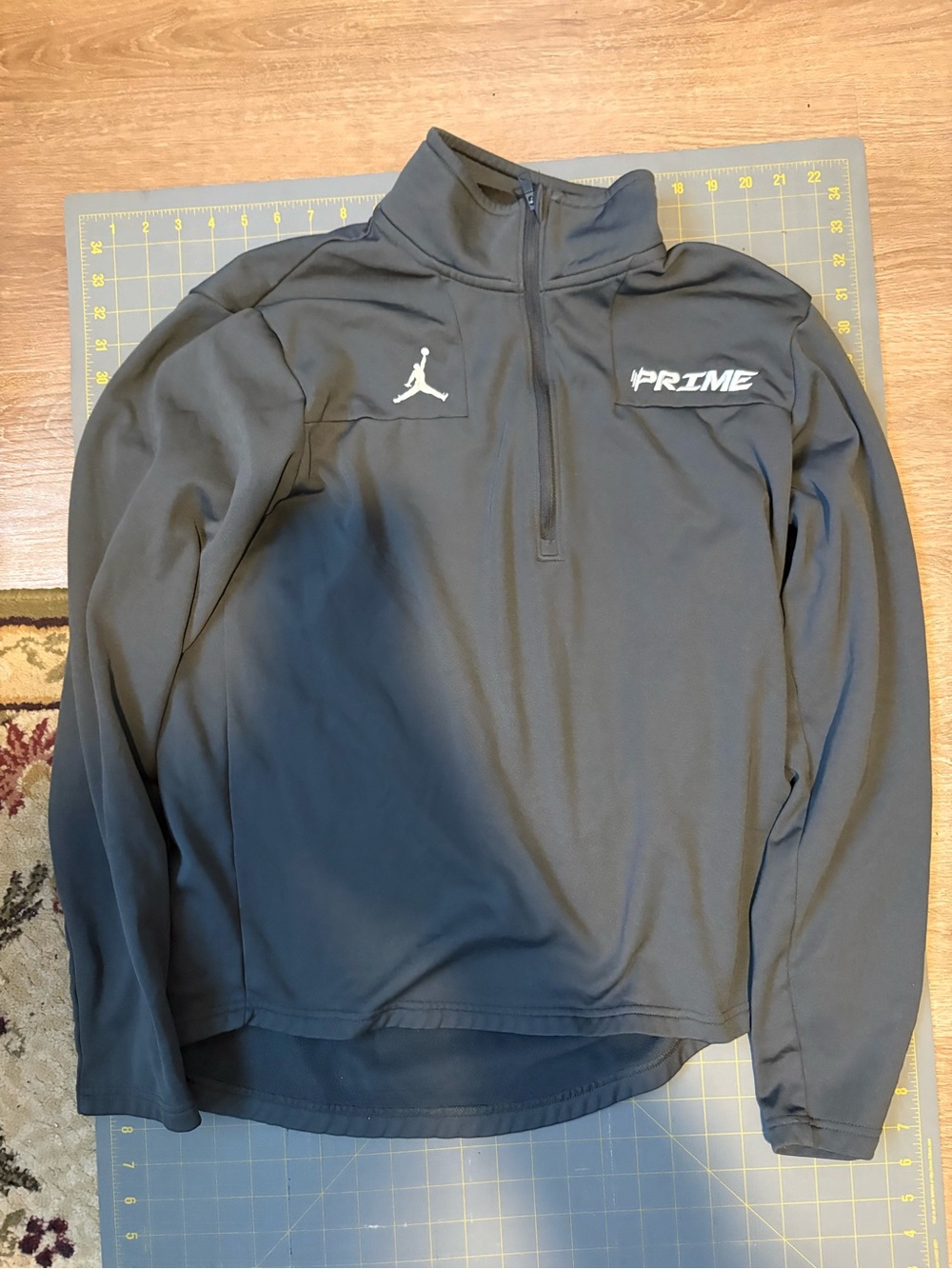 Jordan Prime Men's Quarter-Zip Pullover - Charcoal Gray with White Logos